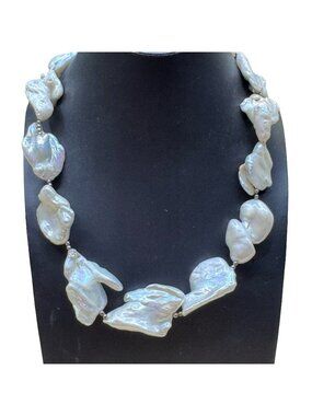 Vintage Freshwater Pearl Necklace Sterling Silver Toggle Clasp 19" Statement